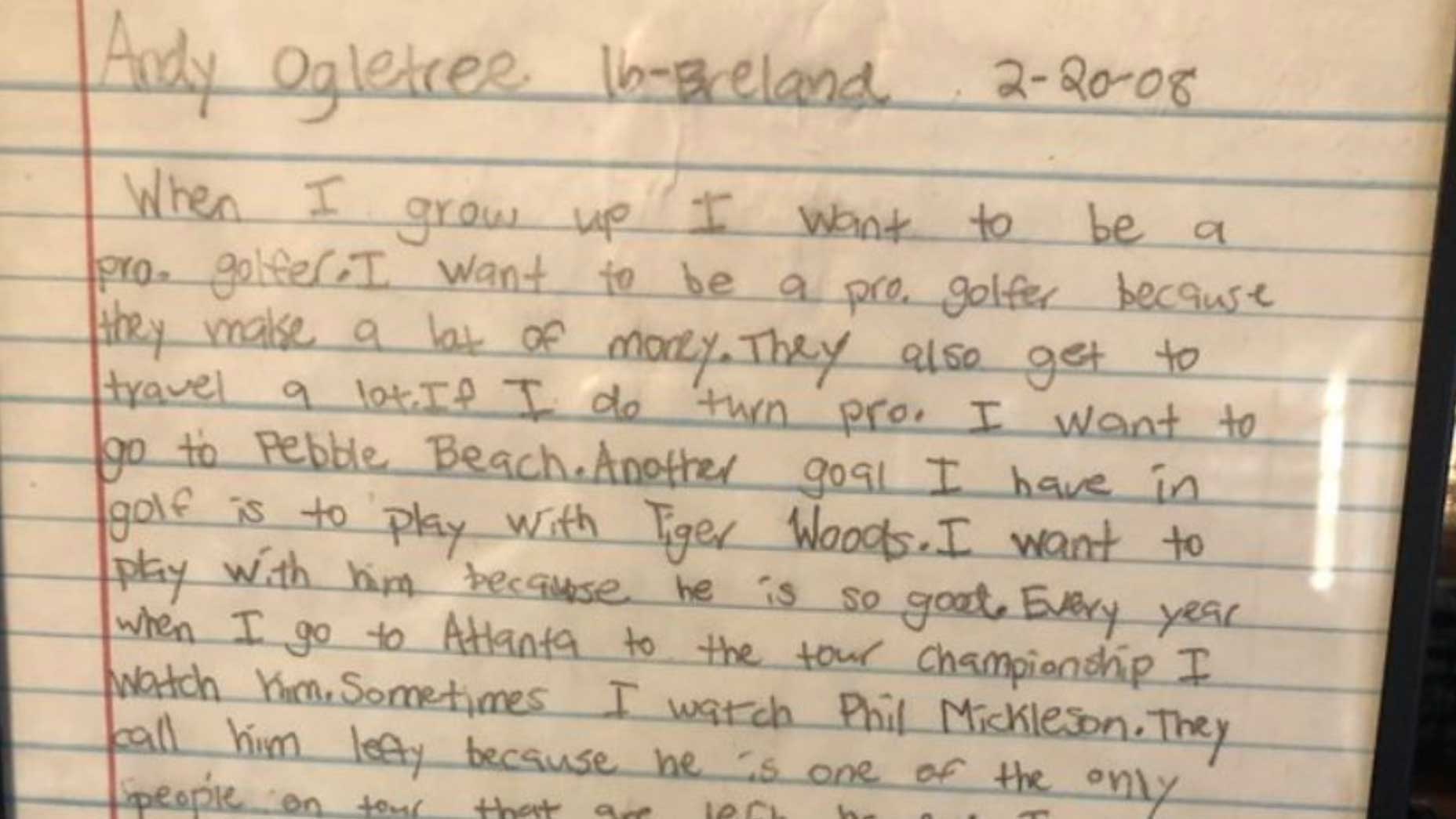 Andy Ogletree was alarmingly accurate at predicting his future at age 10