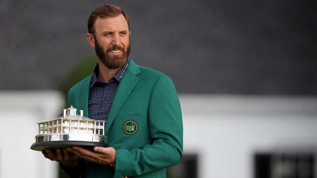 Dustin Johnson with the Masters trophy.