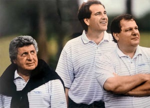 Barrow inherited his role as lead producer from Frank Chirkinian (far left), and made easier with a pro like Jim Nantz (center).