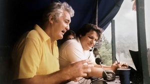 Early in his career, as a spotter for Pat Summerall, Barrow eyed the action from a tower.