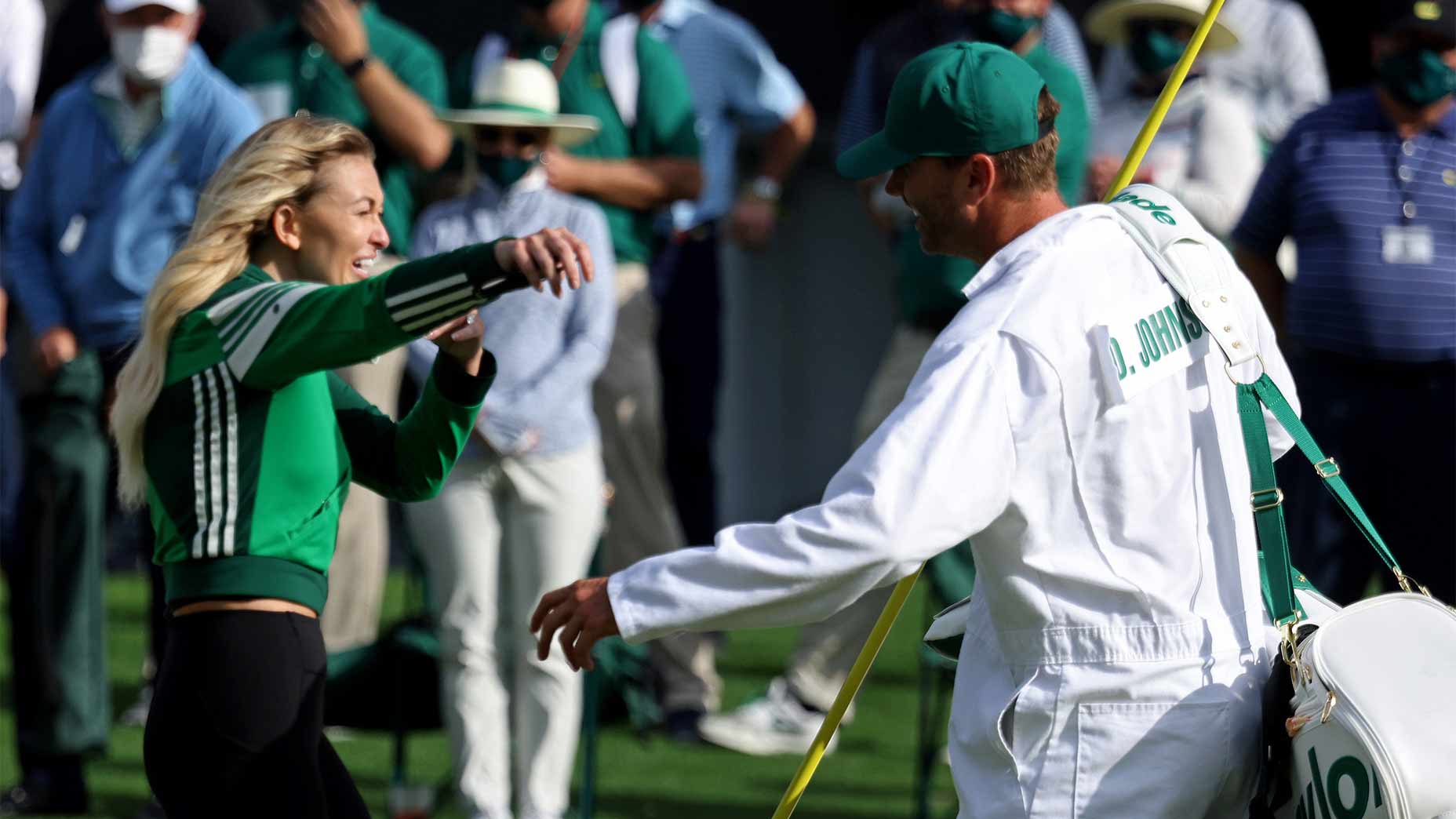 Paulina Gretzky hugs Austin Johnson.