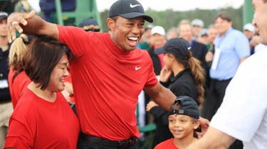 Charlie Woods with Tiger Woods at 2019 Masters