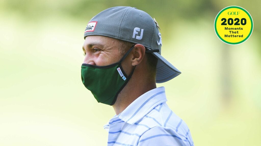 justin thomas in a protective mask