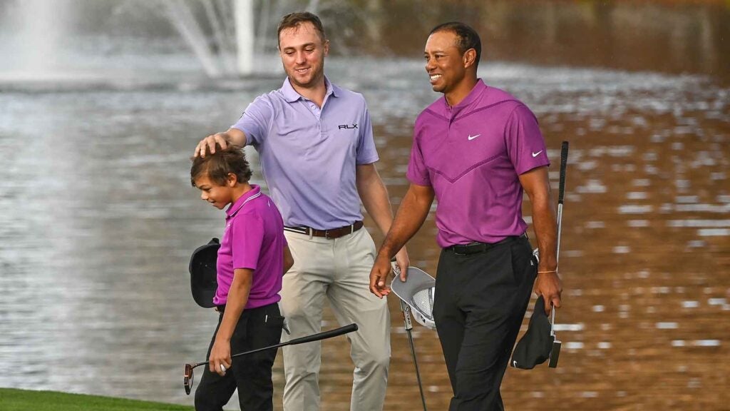 Charlie and Tiger Woods and Justin Thomas.