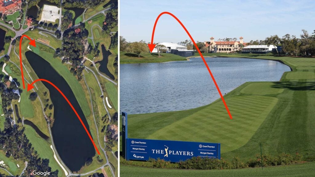 Bryson DeChambeau is contemplating an interesting line off the 18th tee at TPC Sawgrass.