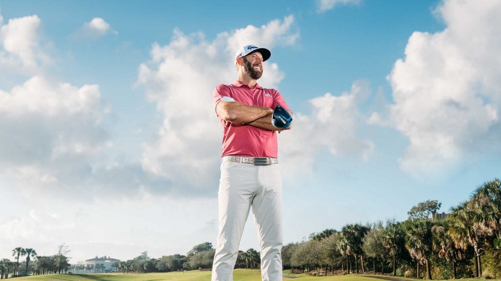 Dustin Johnson poses for a photo.