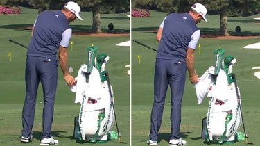Dustin Johnson practices at Augusta National