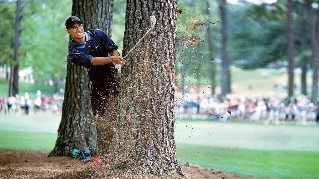Tiger gets out of trouble during the third round of the 2001 Masters.
