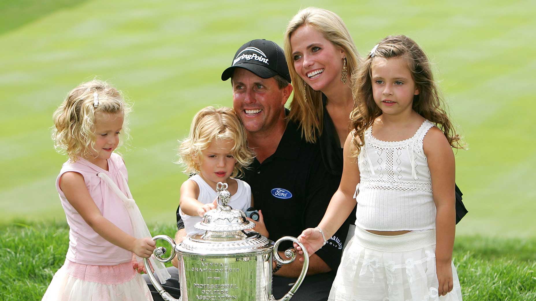 Amy and Phil Mickelson and their children, from left to right, Sophia, Evan and Amanda, after Phil’s victory at the 2005 PGA Championship.