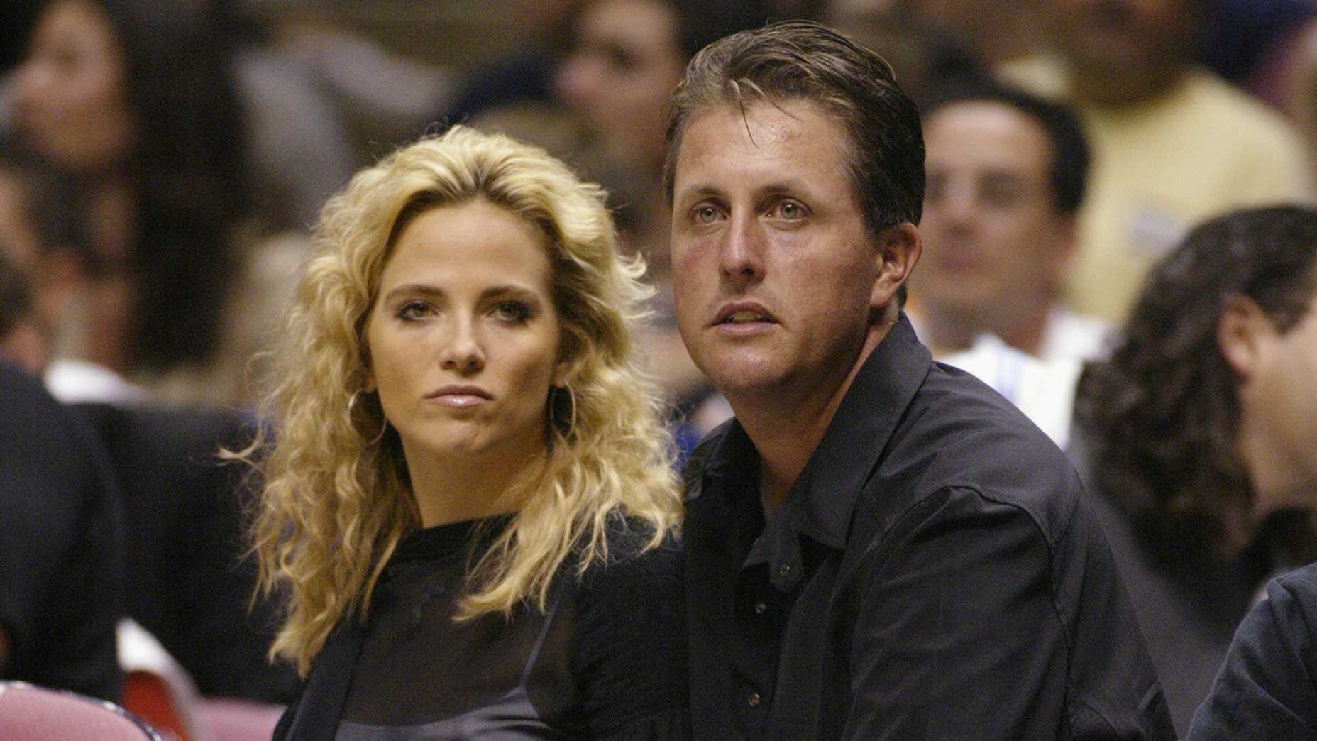 Amy and Phil Mickelson at Continental Airlines Arena in East Rutherford, N.J., during the 2002 NBA Finals.