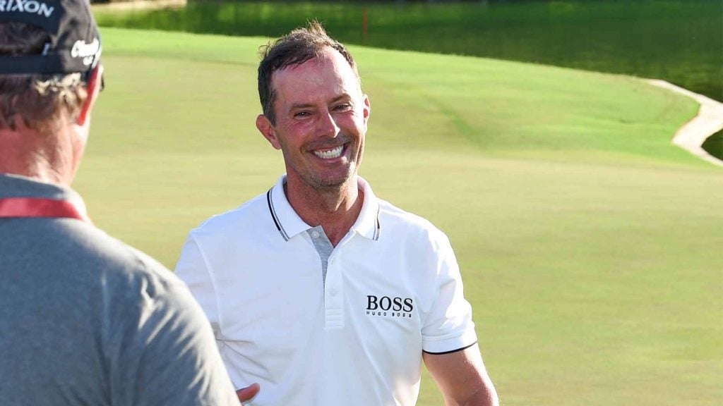 Mike Weir celebrates his win