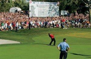 Tiger Woods celebrates a birdie at the 2008 U.S. Open.