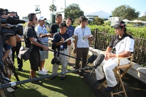 Hideki Matsuyama speaks to the media ahead of the 2014 Players Championship in Ponte Vedra Beach, Fla.