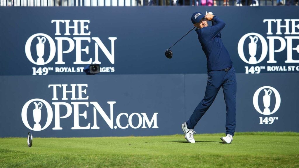 Jordan spieth hits a tee shot during day 1 of the british open.