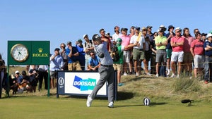 Louis Oosthuizen swings during Round 3 of the British Open.