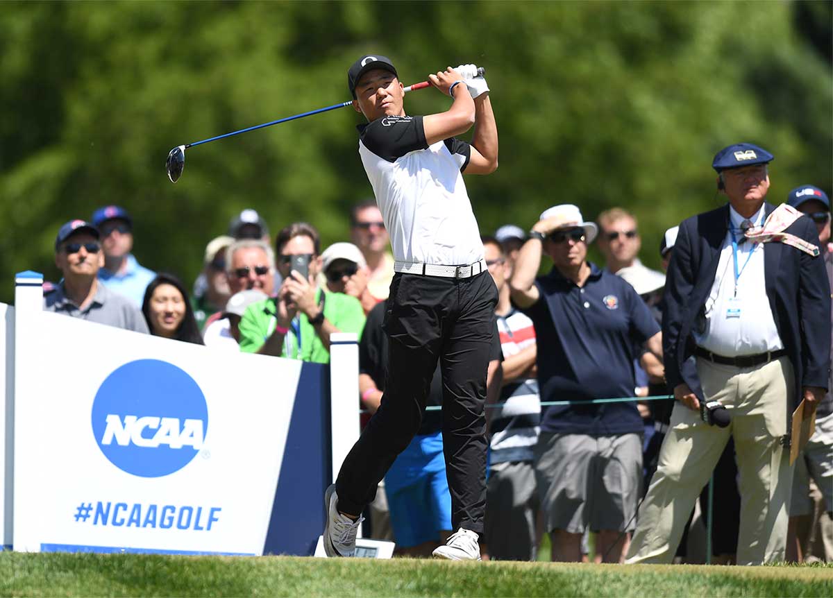 Norman Xiong hits a shot while at Oregon.