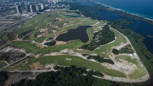 An aerial view of the Olympic Golf Course in Rio de Janeiro, Brazil.