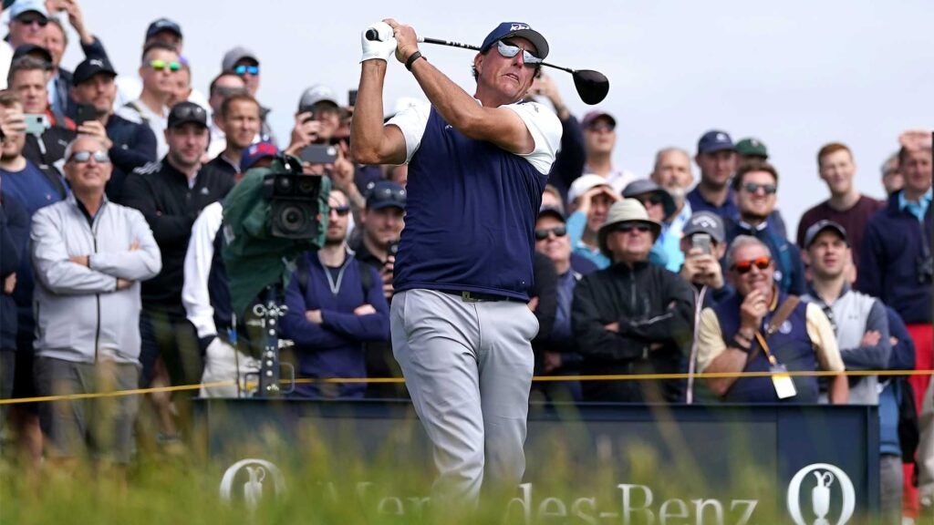 phil mickelson swings at the open championship.