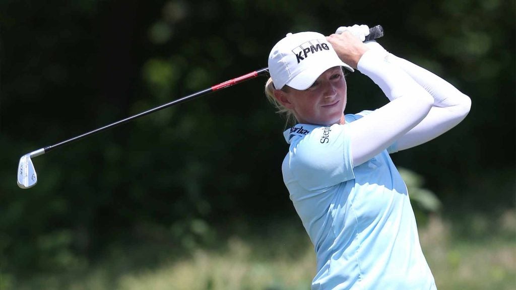 Stacy Lewis watches a tee shot