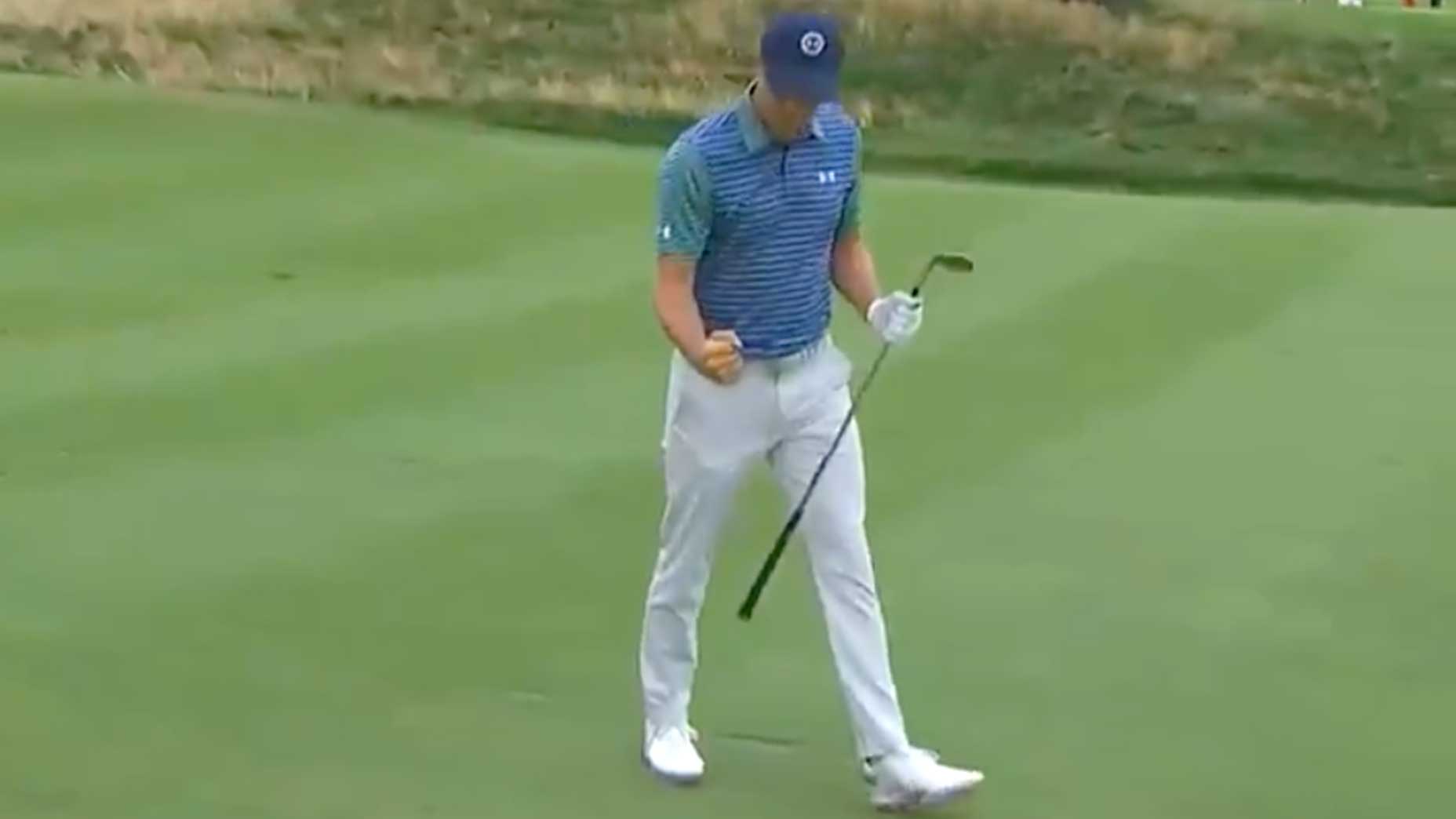 Jordan Spieth pumps his fist at the northern trust