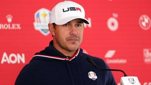 KOHLER, WISCONSIN - SEPTEMBER 23: Brooks Koepka of team United States speaks to the media during practice rounds prior to the 43rd Ryder Cup at Whistling Straits on September 23, 2021 in Kohler, Wisconsin. (Photo by Stacy Revere/Getty Images)