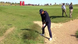 Brooks Koepka hits a shot at the ryder cup