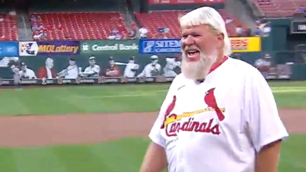 John Daly throws out the first pitch at the St. Louis Cardinals game.