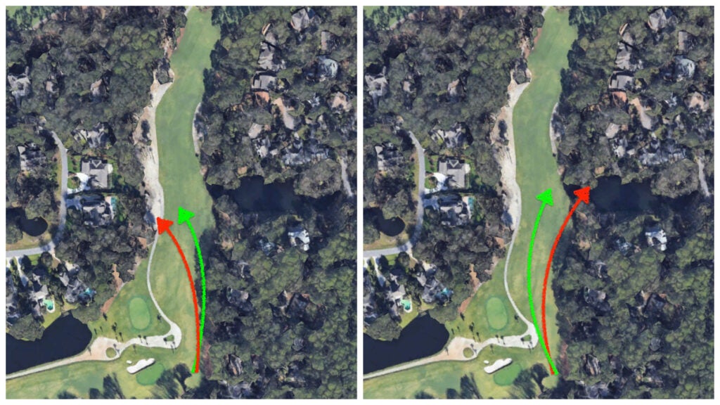 Two frames of a golf hole at Harbour Town Golf Links
