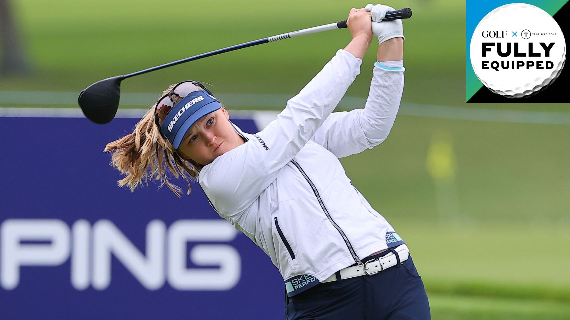 Brooke Henderson tees off at the Founders Cup with a 48-inch ping driver