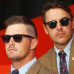 KOHLER, WISCONSIN - SEPTEMBER 23: Bryson DeChambeau of team United States and Brooks Koepka of team United States attend the opening ceremony for the 43rd Ryder Cup at Whistling Straits on September 23, 2021 in Kohler, Wisconsin. (Photo by Andrew Redington/Getty Images)