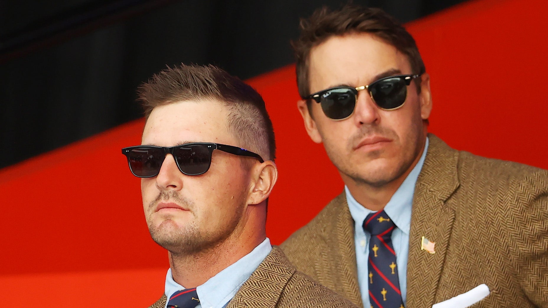 KOHLER, WISCONSIN - SEPTEMBER 23: Bryson DeChambeau of team United States and Brooks Koepka of team United States attend the opening ceremony for the 43rd Ryder Cup at Whistling Straits on September 23, 2021 in Kohler, Wisconsin. (Photo by Andrew Redington/Getty Images)