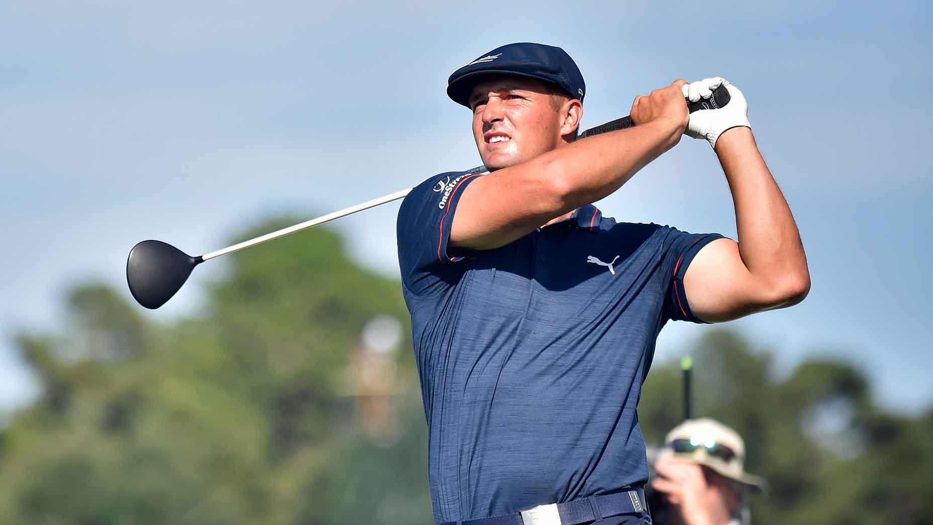 Bryson DeChambeau in finish position with driver