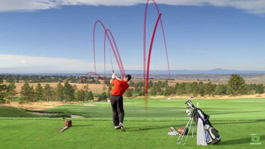Golfer with flight path showing a two-way miss