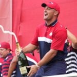 Bryson DeChambeau sprays champagne to celebrate 2021 Ryder Cup win at Whistling Straits