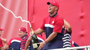 Bryson DeChambeau sprays champagne to celebrate 2021 Ryder Cup win at Whistling Straits
