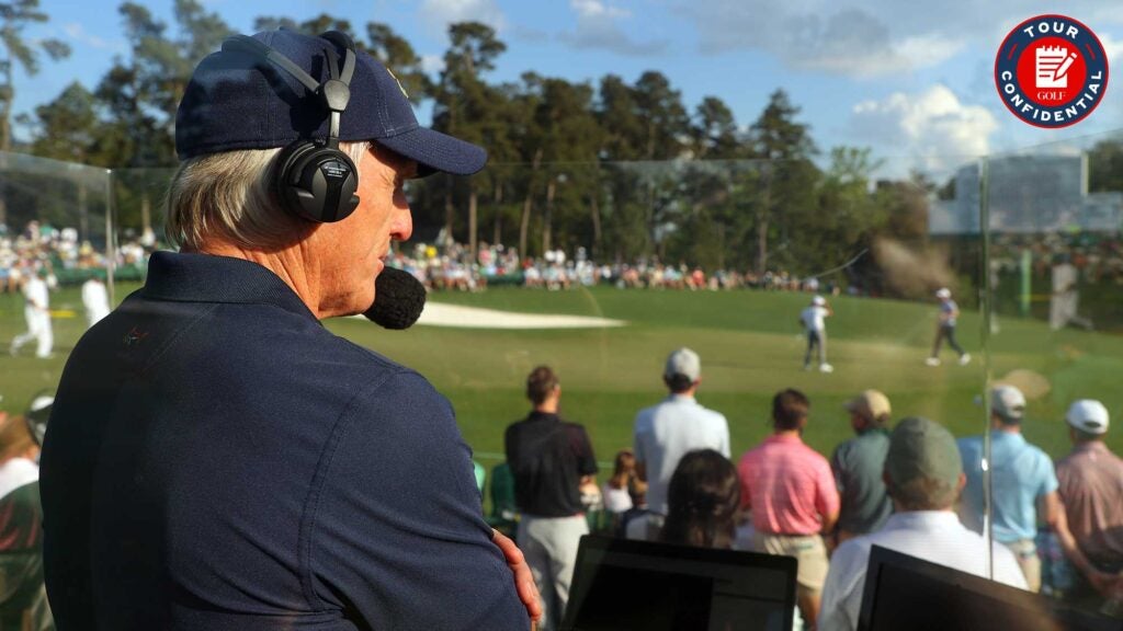 greg norman in the booth at the 2021 masters