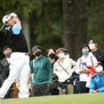 Hideki Matsuyama hits his second shot on the 15th hole during the first round of the Zozo Championship