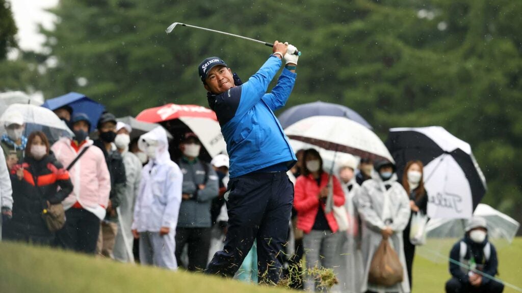 Hideki Matsuyama plays an iron shot during Round 3 of the 2021 Zozo Championship