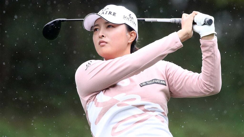 Jin Young Ko hits a shot on the 5th hole during the first round of the BMW Ladies Championship at LPGA International Busan on Thursday in Busan, South Korea.
