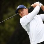 Rickie Fowler plays tee shot during 2020 Zozo Championship at Sherwood Country Club