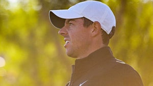 Rory McIlroy watches tee shot during practice round for 2021 CJ Cup at The Summit Club in Las Vegas