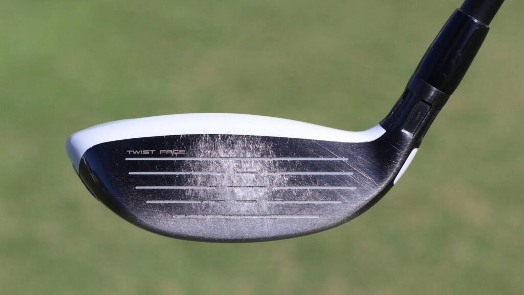 A view of the worn face on Rory McIlroy's TaylorMade hybrid at the CJ Cup