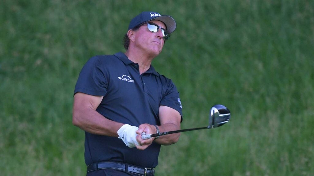 phil mickelson hits driver during golf tournament