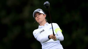 Nelly Korda watches her drive