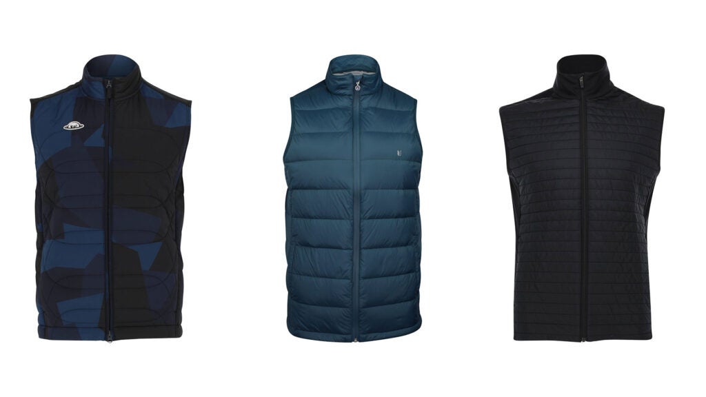 a trio of stylish puffer vests