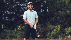 Xander Schauffele in a light moment at The Grand in San Diego.