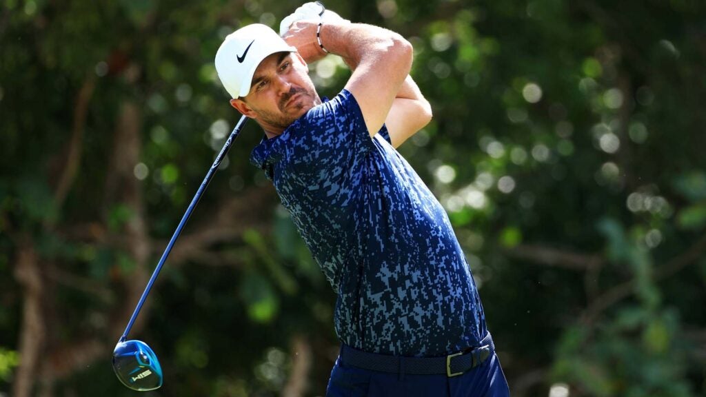 Brooks Koepka plays tee shot with driver during the 2021 World Wide Technology Championship at Mayakoba