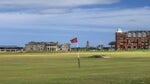 The par-4 17th green, with the par-4 18th behind, at The Old Course at St Andrews.