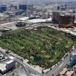An aerial view of Wynn Golf Club in Las Vegas, which will host Bryson DeChambeau and Brooks Koepka in The Match on Friday.