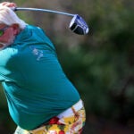 ORLANDO, FLORIDA - DECEMBER 16: John Daly plays during the Pro-Am ahead of the PNC Championship at the Ritz Carlton Golf Club Grande Lakes on December 16, 2021 in Orlando, Florida. (Photo by Mike Ehrmann/Getty Images)